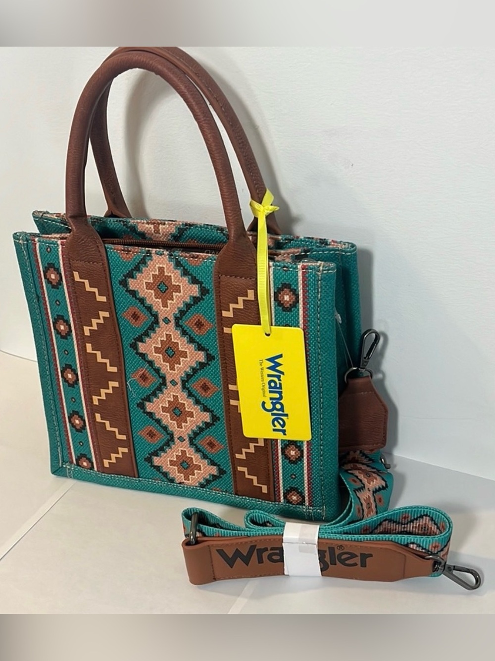 WRANGLER SOUTHWESTERN PRINT TOTE + CROSSBODY BAG - Turquoise